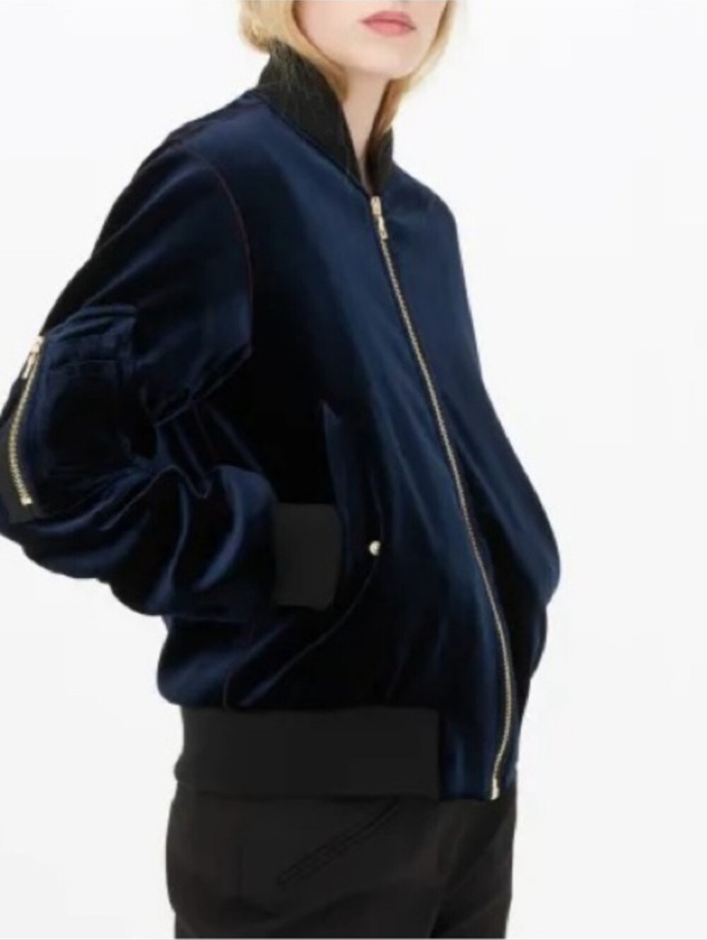SANDRO PARIS Ventura Velvet Jacket Navy Blue Women Size 1 = Small Full Zip